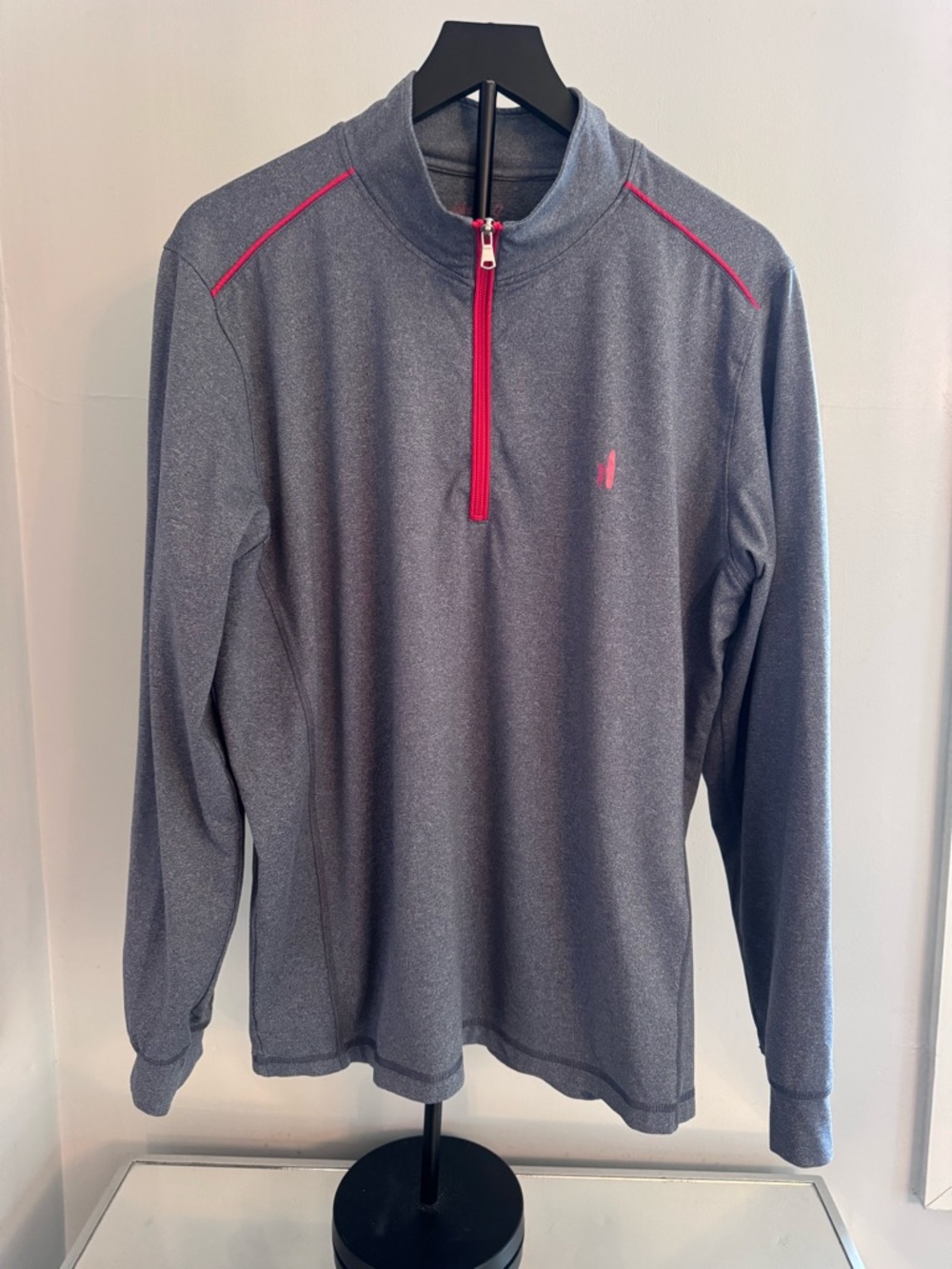 johnnie-O Lammie Prep-Formance 1/4 Zip‎ Pullover Large Gray Red Golf
